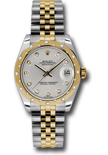 Rolex Steel and Yellow Gold Datejust 31 Watch - 24 Diamond Bezel - Silver Diamond Dial - Jubilee Bracelet - 178343