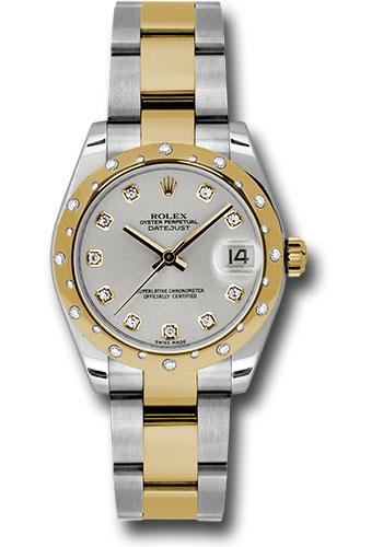 Rolex Steel and Yellow Gold Datejust 31 Watch - 24 Diamond Bezel - Silver Diamond Dial - Oyster Bracelet - 178343
