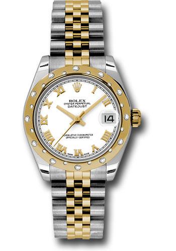 Rolex Steel and Yellow Gold Datejust 31 Watch - 24 Diamond Bezel - White Roman Dial - Jubilee Bracelet - 178343 wrj