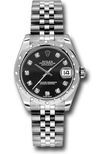 Rolex Steel and White Gold Datejust 31 Watch - 24 Diamond Bezel - Black Diamond Dial - Jubilee Bracelet - 178344