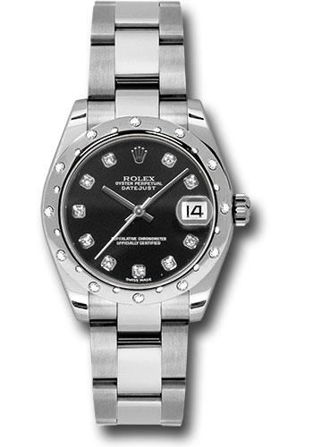 Rolex Steel and White Gold Datejust 31 Watch - 24 Diamond Bezel - Black Diamond Dial - Oyster Bracelet - 178344