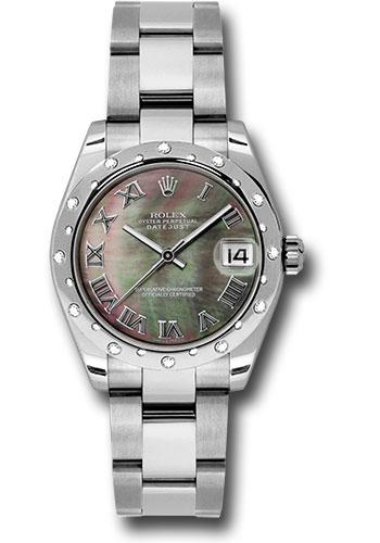 Rolex Steel and White Gold Datejust 31 Watch - 24 Diamond Bezel - Dark Mother-Of-Pearl Roman Dial - Oyster Bracelet - 178344