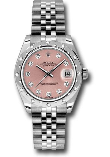 Rolex Steel and White Gold Datejust 31 Watch - 24 Diamond Bezel - Pink Diamond Dial - Jubilee Bracelet - 178344