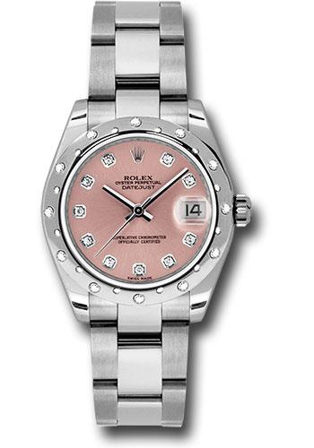 Rolex Steel and White Gold Datejust 31 Watch - 24 Diamond Bezel - Pink Diamond Dial - Oyster Bracelet - 178344