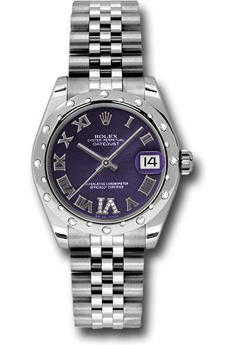 Rolex Steel and White Gold Datejust 31 Watch - 24 Diamond Bezel - Purple Diamond Roman Vi Roman Dial - Jubilee Bracelet - 178344
