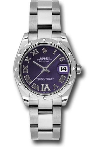 Rolex Steel and White Gold Datejust 31 Watch - 24 Diamond Bezel - Purple Diamond Roman Vi Roman Dial - Oyster Bracelet - 178344