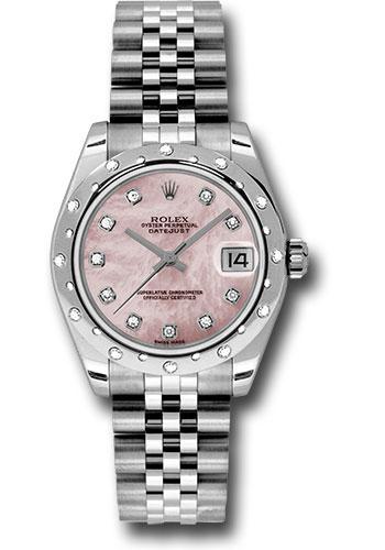 Rolex Steel and White Gold Datejust 31 Watch - 24 Diamond Bezel - Pink Mother-Of-Pearl Diamond Dial - Jubilee Bracelet - 178344