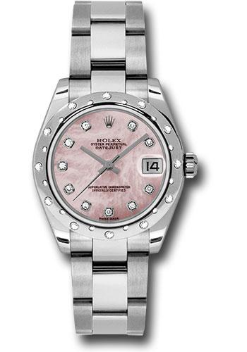 Rolex Steel and White Gold Datejust 31 Watch - 24 Diamond Bezel - Pink Mother-Of-Pearl Diamond Dial - Oyster Bracelet - 178344