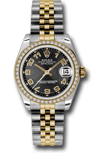 Rolex Steel and Yellow Gold Datejust 31 Watch - 46 Diamond Bezel - Black Concentric Circle Arabic Dial - Jubilee Bracelet - 178383