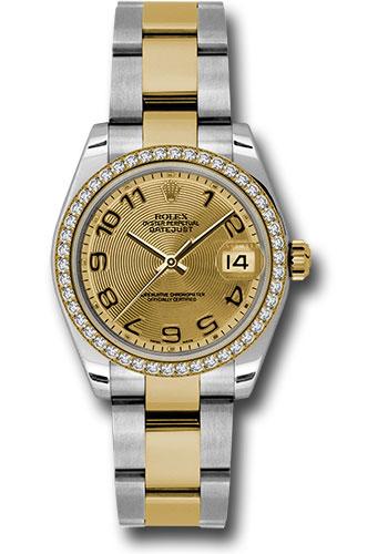 Rolex Steel and Yellow Gold Datejust 31 Watch - 46 Diamond Bezel - Champagne Concentric Circle Arabic Dial - Oyster Bracelet - 178383