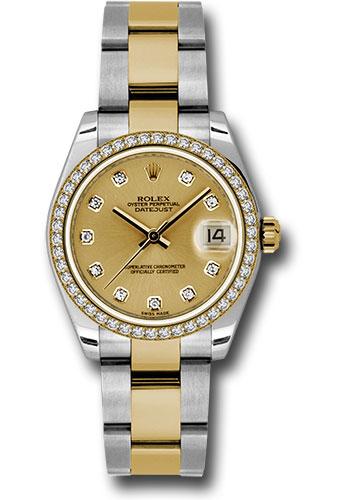 Rolex Steel and Yellow Gold Datejust 31 Watch - 46 Diamond Bezel - Champagne Diamond Dial - Oyster Bracelet - 178383