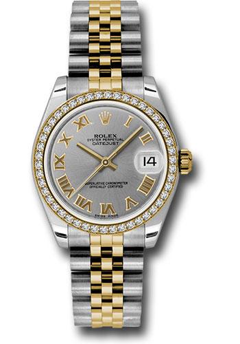 Rolex Steel and Yellow Gold Datejust 31 Watch - 46 Diamond Bezel - Grey Roman Dial - Jubilee Bracelet - 178383