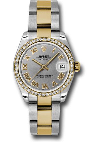 Rolex Steel and Yellow Gold Datejust 31 Watch - 46 Diamond Bezel - Grey Roman Dial - Oyster Bracelet - 178383