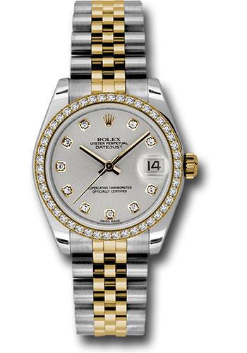 Rolex Steel and Yellow Gold Datejust 31 Watch - 46 Diamond Bezel - Silver Diamond Dial - Jubilee Bracelet - 178383