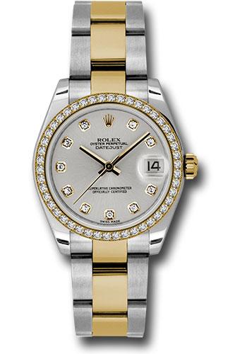 Rolex Steel and Yellow Gold Datejust 31 Watch - 46 Diamond Bezel - Silver Diamond Dial - Oyster Bracelet - 178383