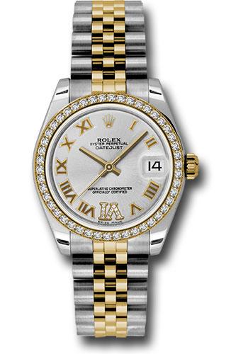 Rolex Steel and Yellow Gold Datejust 31 Watch - 46 Diamond Bezel - Silver Diamond Roman Vi Roman Dial - Jubilee Bracelet - 178383