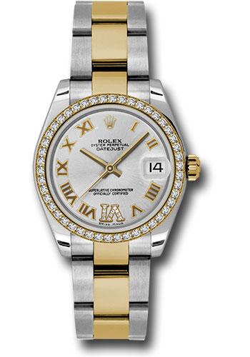 Rolex Steel and Yellow Gold Datejust 31 Watch - 46 Diamond Bezel - Silver Diamond Roman Vi Roman Dial - Oyster Bracelet - 178383