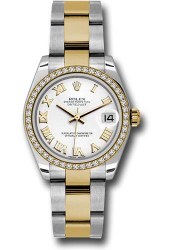 Rolex Steel and Yellow Gold Datejust 31 Watch - 46 Diamond Bezel - White Roman Dial - Oyster Bracelet - 178383