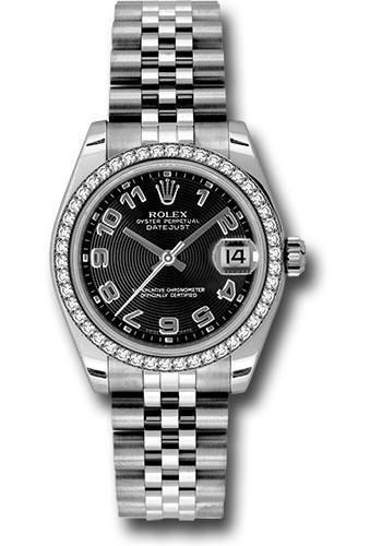 Rolex Steel and White Gold Datejust 31 Watch - 46 Diamond Bezel - Black Concentric Circle Arabic Dial - Jubilee Bracelet - 178384