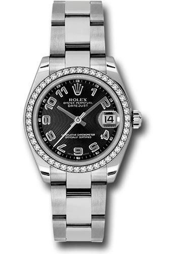 Rolex Steel and White Gold Datejust 31 Watch - 46 Diamond Bezel - Black Concentric Circle Arabic Dial - Oyster Bracelet - 178384