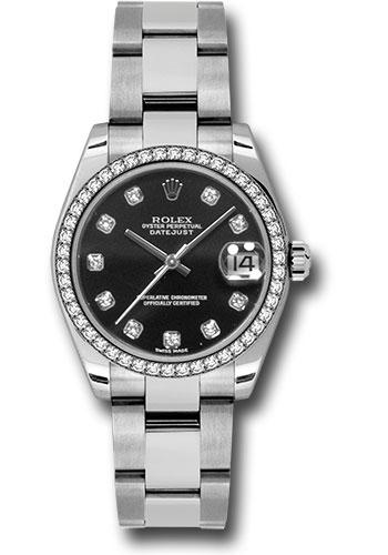 Rolex Steel and White Gold Datejust 31 Watch - 46 Diamond Bezel - Black Diamond Dial - Oyster Bracelet - 178384