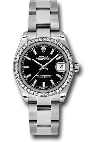 Rolex Steel and White Gold Datejust 31 Watch - 46 Diamond Bezel - Black Index Dial - Oyster Bracelet - 178384