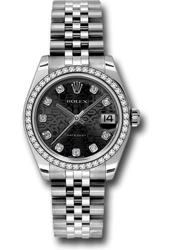 Rolex Steel and White Gold Datejust 31 Watch - 46 Diamond Bezel - Black Jubilee Diamond Dial - Jubilee Bracelet - 178384