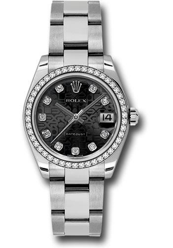 Rolex Steel and White Gold Datejust 31 Watch - 46 Diamond Bezel - Black Jubilee Diamond Dial - Oyster Bracelet - 178384