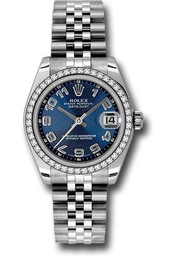 Rolex Steel and White Gold Datejust 31 Watch - 46 Diamond Bezel - Blue Concentric Circle Arabic Dial - Jubilee Bracelet - 178384
