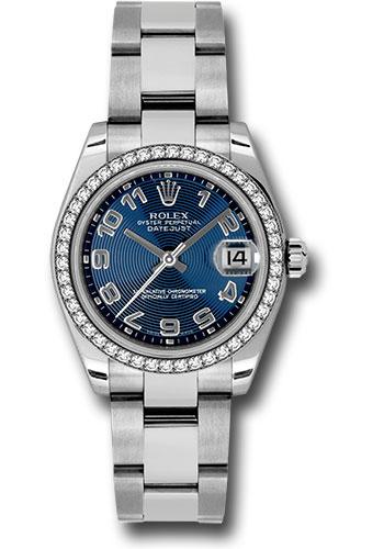 Rolex Steel and White Gold Datejust 31 Watch - 46 Diamond Bezel - Blue Concentric Circle Arabic Dial - Oyster Bracelet - 178384