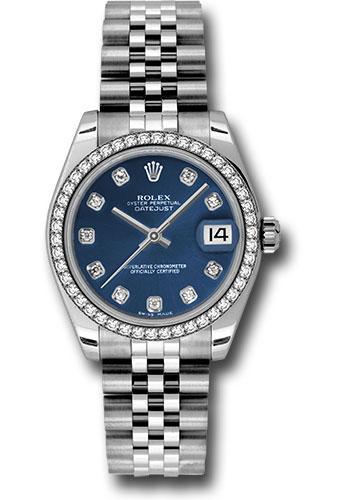 Rolex Steel and White Gold Datejust 31 Watch - 46 Diamond Bezel - Blue Diamond Dial - Jubilee Bracelet - 178384