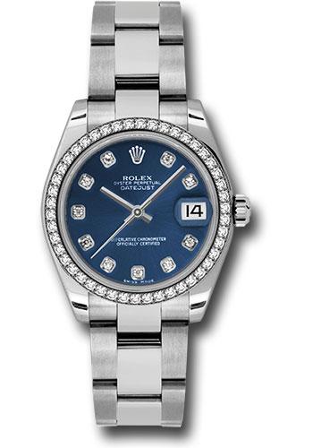 Rolex Steel and White Gold Datejust 31 Watch - 46 Diamond Bezel - Blue Diamond Dial - Oyster Bracelet - 178384