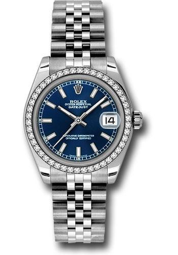 Rolex Steel and White Gold Datejust 31 Watch - 46 Diamond Bezel - Blue Index Dial - Jubilee Bracelet - 178384