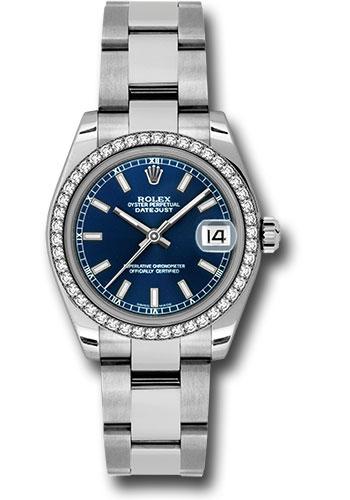 Rolex Steel and White Gold Datejust 31 Watch - 46 Diamond Bezel - Blue Index Dial - Oyster Bracelet - 178384