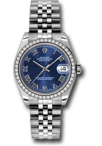 Rolex Steel and White Gold Datejust 31 Watch - 46 Diamond Bezel - Blue Roman Dial - Jubilee Bracelet - 178384