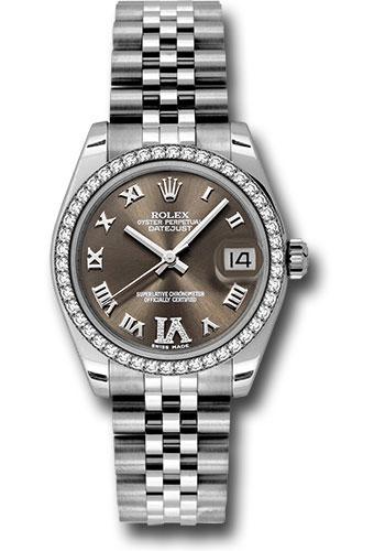 Rolex Steel and White Gold Datejust 31 Watch - 46 Diamond Bezel - Bronze Diamond Roman Vi Roman Dial - Jubilee Bracelet - 178384