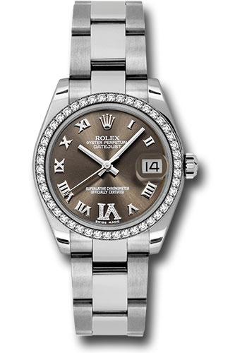 Rolex Steel and White Gold Datejust 31 Watch - 46 Diamond Bezel - Bronze Diamond Roman Vi Roman Dial - Oyster Bracelet - 178384