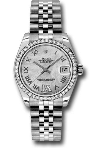 Rolex Steel and White Gold Datejust 31 Watch - 46 Diamond Bezel - Mother-Of-Pearl Diamond Roman Vi Roman Dial - Jubilee Bracelet - 178384