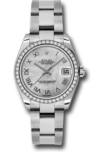 Rolex Steel and White Gold Datejust 31 Watch - 46 Diamond Bezel - Mother-Of-Pearl Roman Dial - Oyster Bracelet - 178384