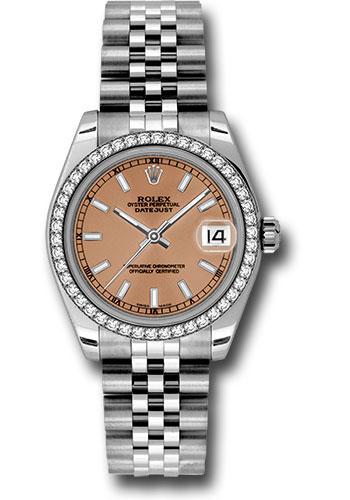 Rolex Steel and White Gold Datejust 31 Watch - 46 Diamond Bezel - Pink Index Dial - Jubilee Bracelet - 178384