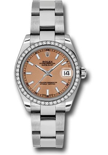 Rolex Steel and White Gold Datejust 31 Watch - 46 Diamond Bezel - Pink Index Dial - Oyster Bracelet - 178384