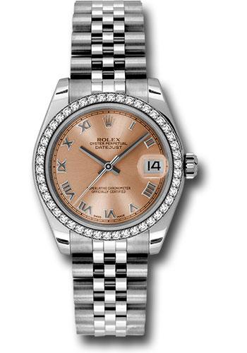 Rolex Steel and White Gold Datejust 31 Watch - 46 Diamond Bezel - Pink Roman Dial - Jubilee Bracelet - 178384
