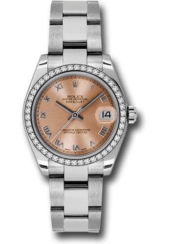 Rolex Steel and White Gold Datejust 31 Watch - 46 Diamond Bezel - Pink Roman Dial - Oyster Bracelet - 178384