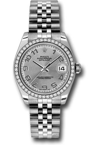 Rolex Steel and White Gold Datejust 31 Watch - 46 Diamond Bezel - Silver Concentric Circle Arabic Dial - Jubilee Bracelet - 178384