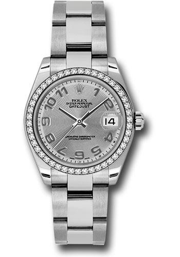 Rolex Steel and White Gold Datejust 31 Watch - 46 Diamond Bezel - Silver Concentric Circle Arabic Dial - Oyster Bracelet - 178384