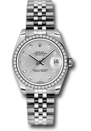 Rolex Steel and White Gold Datejust 31 Watch - 46 Diamond Bezel - Silver Diamond Dial - Jubilee Bracelet - 178384