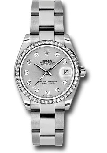 Rolex Steel and White Gold Datejust 31 Watch - 46 Diamond Bezel - Silver Diamond Dial - Oyster Bracelet - 178384