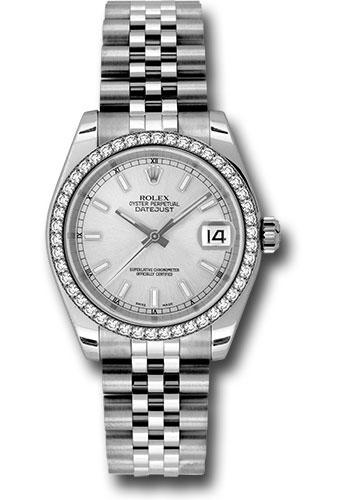 Rolex Steel and White Gold Datejust 31 Watch - 46 Diamond Bezel - Silver Index Dial - Jubilee Bracelet - 178384