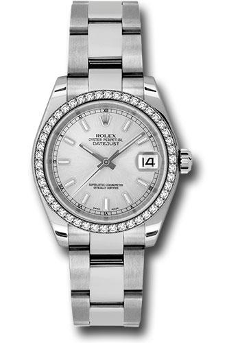Rolex Steel and White Gold Datejust 31 Watch - 46 Diamond Bezel - Silver Index Dial - Oyster Bracelet - 178384