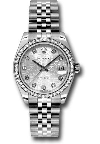 Rolex Steel and White Gold Datejust 31 Watch - 46 Diamond Bezel - Silver Jubilee Diamond Dial - Jubilee Bracelet - 178384